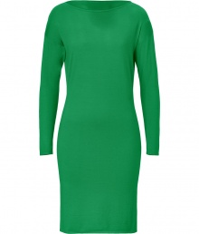 Detailed in a bright shade of meadow green cashmere-silk, Ralph Lauren Blacks luxe knit dress is as uplifting as it is chic - Boat neckline, long sleeves, dropped shoulders, pull-over style - Form-fitting - Wear with heels and statement gold jewelry