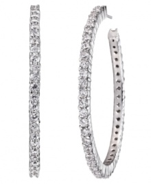 Top off any look with the perfect pair of hoops! CRISLU's sparkling style features round-cut cubic zirconias (2-3/4 ct. t.w.) set in platinum-plated sterling silver. Approximate diameter: 1-1/2 inches.