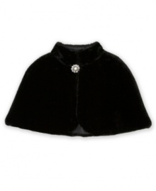 Adorable faux fur capelet with jewel front button closure by BCX.