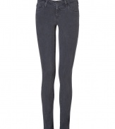 Super slim and super flattering, Adriano Goldschmieds softly faded dark grey stretch jean leggings are essential for edgy everyday looks - Classic five-pocket style, button closure, belt loops - Extra form-fitting - Team with oversized tops and statement studded accessories