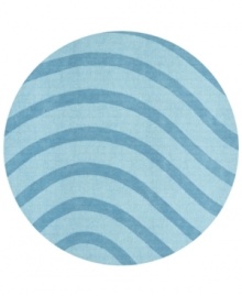 Abstract and absorbing, this cool blue rug adds movement to any room. Playful, wavy lines reverberate against a soft baby-blue ground, resounding with personality in your home.