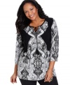 Make a stylish statement with Elementz' three-quarter sleeve plus size tunic top, flaunting a stunning print.