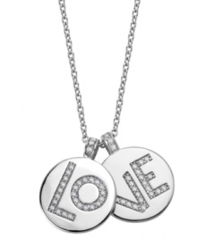 Spell it out in sparkle. CRISLU's chic double circle pendant spells out the word LOVE in two parts. Crafted in platinum over sterling silver and round-cut cubic zirconias (3/4 ct. t.w.). Approximate length: 16 inches + 2-inch extender. Approximate drop: 3/4 inch.