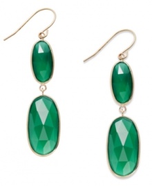 A touch of color livens any look. These stunning 10k gold drop earrings feature two oval-cut green onyx stones (16 ct. t.w.) on french wire. Approximate drop: 2 inches.