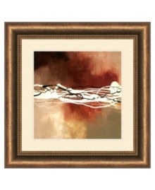 A burnished bronze frame contains the robust energy and modern drama of Copper Melody I, a bold art print by artist Laurie Maitland. Black and white wavelengths on mottled shades of copper and cream command attention in any setting.