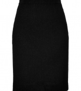 Bring sophisticated elegance to your work-to-cocktail look with this luxe wool-blend Moschino Cheap & Chic pencil skirt - Wide waistband, slim fit, pencil silhouette, concealed side zip closure - Style with a tie-neck blouse, cashmere cardigan, and peep-toe pumps