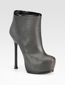 An always chic style of lizard-embossed leather, with a towering heel and patent leather trim. Stacked heel, 5½ (140mm)Hidden wooden platform, 1½ (40mm)Compares to a 4 heel (100mm)Lizard-embossed leather upper with patent leather trimPull-on styleLeather lining and solePadded insoleMade in Italy