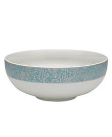 With a fresh, feminine feel and exceptional durability, the Lucille Teal serving bowl delivers lasting style to every day and occasion. A fanciful pattern inspired by 1950's lace trims creamy, contemporary porcelain from Denby.