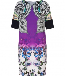 Kaleidoscopic paisley and floral prints cover this chic shift from Etro - Round neckline, elbow-length sleeves, side slit pockets - Straight tailored silhouette - Wear with high heel booties and a clutch for evening elegance