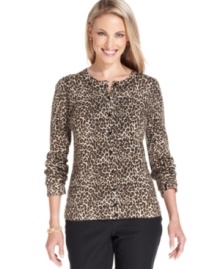 Charter Club's animal-print cardigan lends a wild touch to your wardrobe.