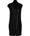 Give your look a kick of contemporary cool with 2nd Days knit waistcoat, detailed with modern hardware for a fantastically urbane edge - Stand-up collar, scooped neckline, sleeveless, off-center front zip, zippered pockets, ribbed trim - Form-fitting - Pair with edgy accessories and jet black leather separates