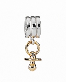 New moms go gaga for PANDORA's pacifier charm in sterling silver and 14K gold.