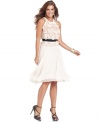 BCBGMAXAZRIA's dress is perfect for parties with a feminine ruffled bodice and full pleated skirt.