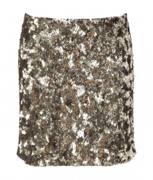 Luxurious skirt of fine synthetic - Embroidered with small sequins all-over - Glamorous in gold and dark grey - Slim cut and sexy mini short - A mega highlight skirt for chic evening events, with a silk top, leather jacket or blazer and platform pumps or boots