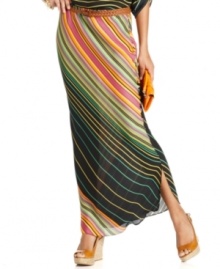 Stripes have never looked so chic! Cha Cha Vente's maxi skirt combines colorful diagonal stripes with a cool silhouette for retro-inspired style sure to get attention!