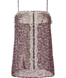 Bring floral flair to your spring-ready style with this ultra-chic tank from Paul & Joe Sister -Adjustable spaghetti straps, square neckline with lace trim, lace detail down front, relaxed silhouette, all-over floral print - Style with high-waisted flares, a draped cardigan, and wedge heels