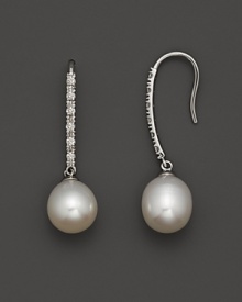 14K White Gold White Freshwater Pearl and Diamond Earrings, 0.11 ct. t.w.