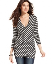 Cha Cha Vente's tunic makes a statement with overlapping striped panels for a striking layered look.