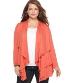 Layer on the style with AGB's long sleeve plus size cardigan, featuring a tiered design. (Clearance)