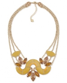 Carolee steps in a bold direction with this frontal necklace. Crafted from gold-tone mixed metal, the necklace also features glass stones for a glistening touch. Approximate length: 16 inches. Approximate drop: 1/8 inch.