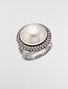 From the Moonlight Ice Collection. A stunning mabe pearl sits center of two rows of sparkling diamonds in blackened sterling silver. White mabe pearlDiamonds, 1.36 tcwBlackened sterling silverWidth, about ½Imported