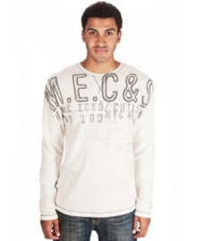 Casual cool; thermal warmth. Discover this long-sleeved graphic shirt from Marc Ecko Cut & Sew.