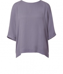 Shelf your tried-and-true button up blouses and opt for this chic relaxed top from Paul & Joe - Round neck, three-quarter flared sleeves, oversized fit, asymmetric high-low hem, back button placket - Wear with skinny jeans, cropped trousers, or a pencil skirt