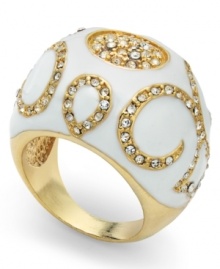 A cocktail-hour conversation piece. The swirling crystal design and clean white enamel on INC International Concepts' unique dome ring will certainly get people talking. Crafted in gold-plated mixed metal. Size 7.