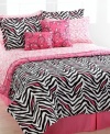 It's a jungle out there! The Zenia Zebra reversible comforter set takes you on a style safari with a bold zebra and vine prints in chic black, white and pink. The comforter, shams, sheeting and decorative pillows are all reversible, giving you endless mix and match options.