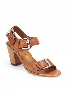 THE LOOKBuckled leather across the vampAdjustable ankle strap with dual bucklesStacked heel, 3¼ (80mm)THE MATERIALLeather upperLeather lining and soleORIGINImported