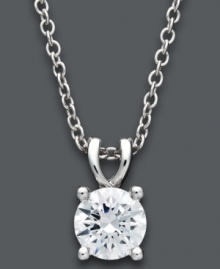 Solitary sparkle. A single, round-cut diamond (1 ct. t.w.) makes a subtle statement on this beautiful 14k white gold pendant. Approximate length: 18 inches. Approximate drop: 3/8 inch.