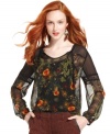 Go for dark winter florals with this Kensie chiffon blouse -- perfect for a pop of print and color!