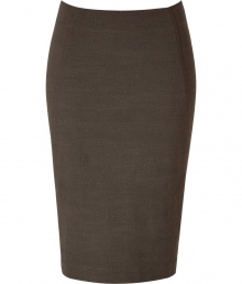 Luxurious skirt in a fine, brown-grey linen and rayon blend - Immensely flattering and elegant, but comfortable, thanks to a little stretch content - A classic with the famous pencil cut, slim, and about knee length - A dream of a skirt for business and afterwards - A figure knockout, the skirt molds your curves and makes you look totally slender at the same time - For the office with a blazer and blouse, for evening with a silk tunic and sandals or booties