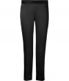 Stylish black cropped skinny leg satin pants from DKNY - These sophisticated trousers can add dazzle to even the most casual day look - Cool cropped style with back pleats and pockets - Wear with a tailored button-down, blazer, and heels for professional chic - Style with a cashmere pullover and platforms