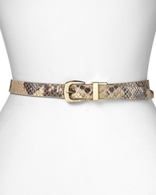 Make last-minute wardrobe changes a cinch with this MICHAEL Michael Kors reversible belt, perfecting double duty from smooth to python-embossed leather.