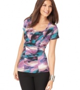 Add a splash of color to your winter wardrobe with this abstract painterly-printed Alfani top!