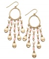 Polished to perfection. Lauren by Ralph Lauren's gorgeous hoop earrings feature a chic chandelier-style with the addition of drops crafted from freshwater pearls (4 mm) and light pink jade accents. Set in gold tone mixed metal. Approximate drop: 3 inches.