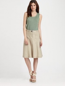 Lightweight linen meets a timeless skirt silhouette with classic trouser details like belt loops and back welt pockets. Button closureZip flyBelt loopsFront patch pocketsBack welt pocketsFully linedAbout 25 longLinenMachine washImported Model shown is 5'10 (177cm) wearing US size 4. 