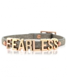 Go for the bold. This mini affirmation from bracelet from BCBGeneration is crafted from rose gold-tone mixed metal and platinum glitter PVC for a daring look. Approximate length: 8 inches.