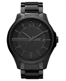 A stylish contradiction, this shadowy watch from AX Armani Exchange stands out in a crowd.