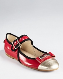 Prim and proper–but with a Juicy Couture flare, the Rina flat boasts bows, buckles and goldtone accents.