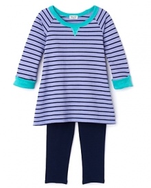 Splendid Littles pairs the Mini Breton Striped tunic with a solid cropped leggings.