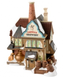 A well-established pub is delightfully rendered in hand-painted porcelain from Department 56. This depiction of a snow-capped Cheswick Brewery is sure to add a bit of cozy festivity to your Dickens' Village collection.