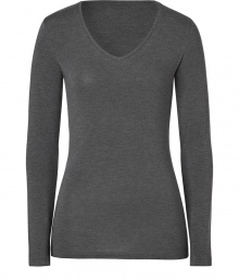 Effortlessly feminine, this super soft long sleeve tee from Majestic is a new-season must-have basic - Soft V-neckline, long sleeves, stitched trim - Loosely fitted - Pair with leather leggings and statement biker boots