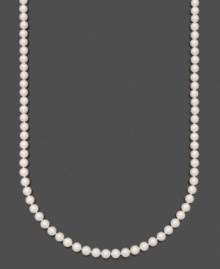 Polish your look with a perfect strand of pearls. Belle de Mer necklace features A+ Akoya cultured pearls (6-1/2-7 mm) set in 14k gold. Approximate length: 24 inches.