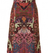 Elegant skirt made ​.​.of fine wool stretch - Typical Etro paisley print in brown, red and rose - Feminine, lightly swaying A-line - In a pleasant, just above the knee length - Pair with monochrome tie blouses, delicate cashmere pullovers, blazers or twin sets and pumps or mules