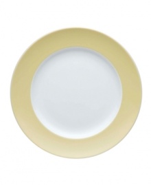 Rosenthal's Sunny Day salad plate shines on casual tables with buttery yellow accents in dishwasher-safe porcelain.