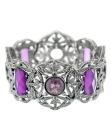 The perfect shade of purple. An alluring amethyst hue stands out on this stylish, vintage-inspired stretch bracelet from 2028. Crafted in silver tone mixed metal, it's embellished with acrylic accents. Bracelet stretches to fit wrist. Approximate diameter: 2 inches.