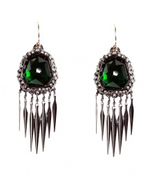 These glamorous earrings are an ultra-chic addition to any outfit - Stunning drop earrings with a large, luxe emerald stone, crystals, and pearl grey metal fringe detailing - Style with elevated basics for day or with cocktail-ready attire for evening - Made by famous jewelry genius and celeb favorite Alexis Bittar