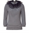 From party-perfect to workweek chic, Marc by Marc Jacobs cashmere pullover, complete with a removable ruffled collar, is a stylish fix for any fashion rut - Detachable ruffled polka dot tulle collar, 3/4 sleeves, exposed back zip - Slim fit - Wear with a frilly mini skirt, cropped trousers, or skinny jeans